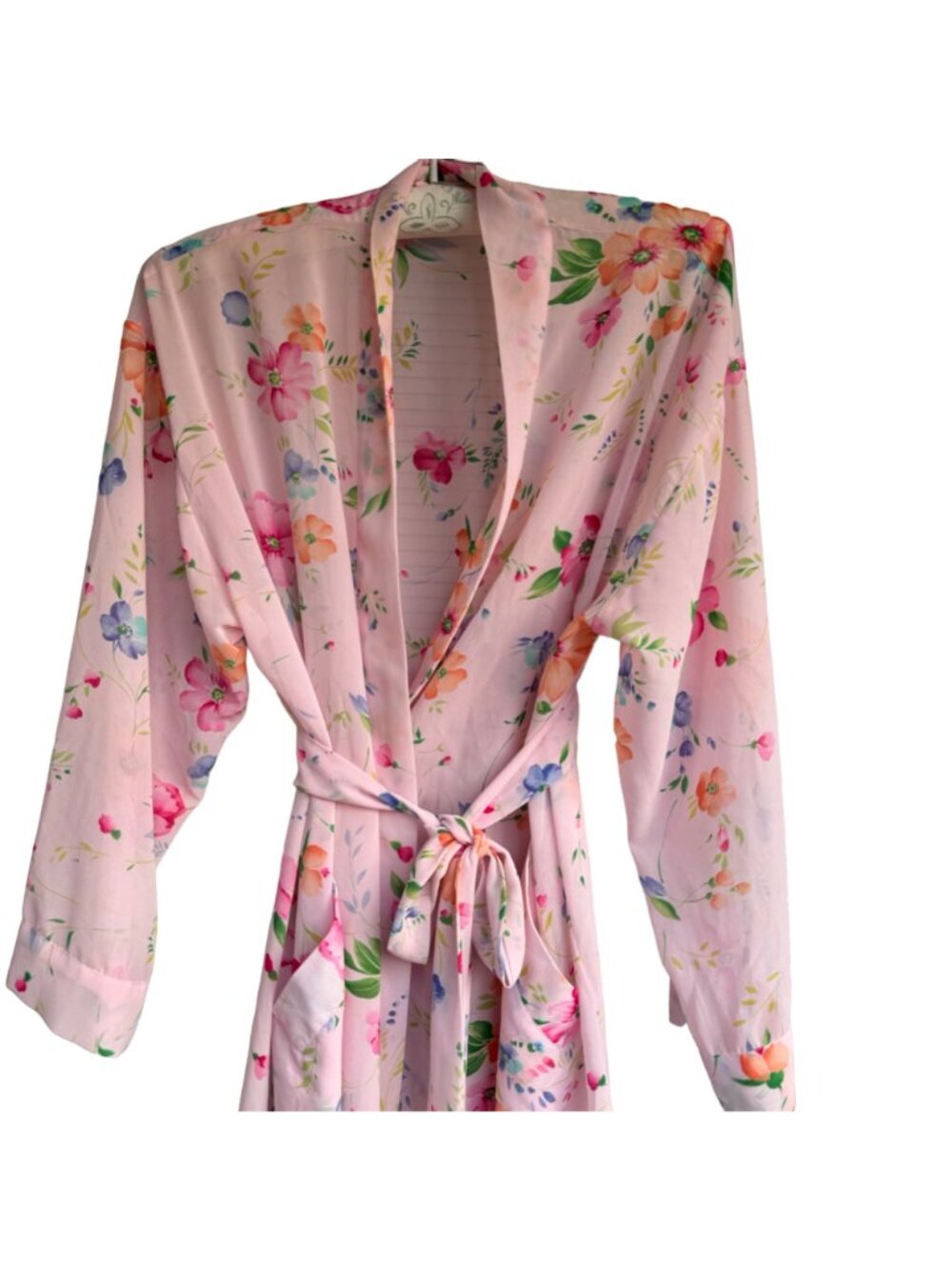Victoria's Secret Kimono Sexy Robe Lingerie O/S  Pink Blue Floral Tie Loungewear - Picture 14 of 14